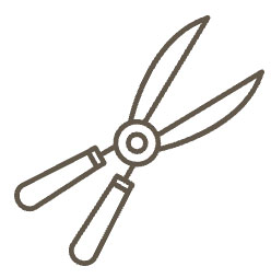 A pair of scissors on a white background with the keywords "About Us